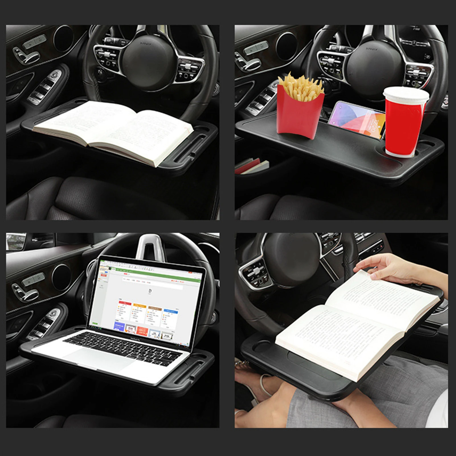 Car Steering Wheel Desk Multifunctional Portable Car Laptop Table Food Tray Fits Most Vehicles