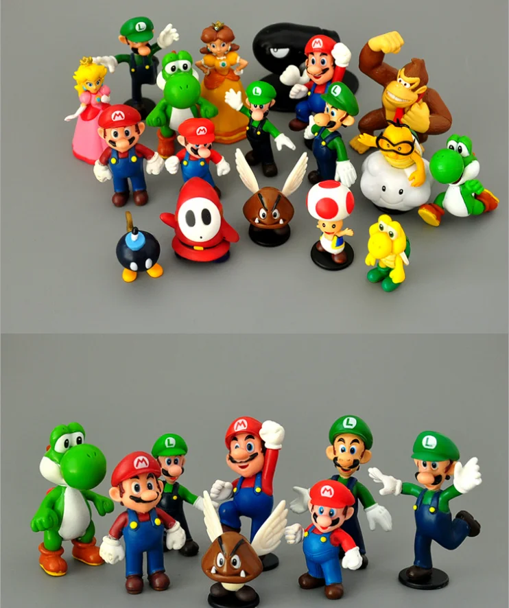 18pcs Super Mario Bros Figuras de Ação Brinquedos Set Jogo