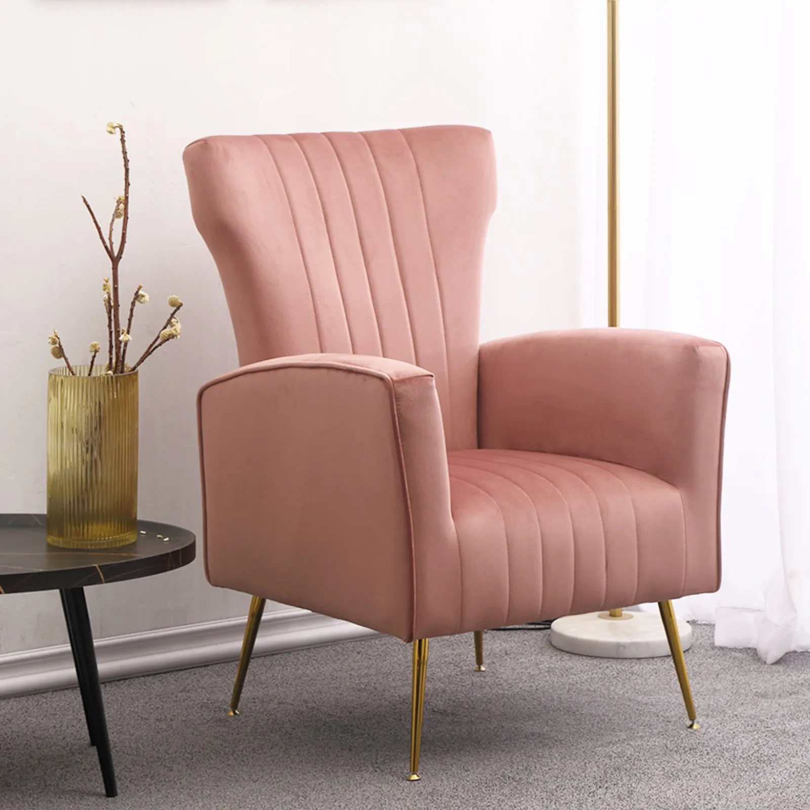 Merry Luxury Simple Lazy Sofa Nordic One Seat Metal Legs Velvet Fabric Accent Chair Living Room Sofa Chair factory