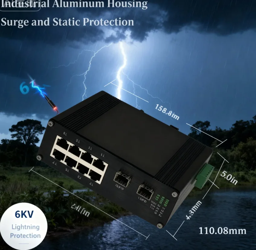 Industrial E-link LNK-IMC208-SFP 10Gbps 10/100/1000Mbps Fast Ethernet Switch 2 Fiber Ports 8 Copper Ports Full-Duplex for
