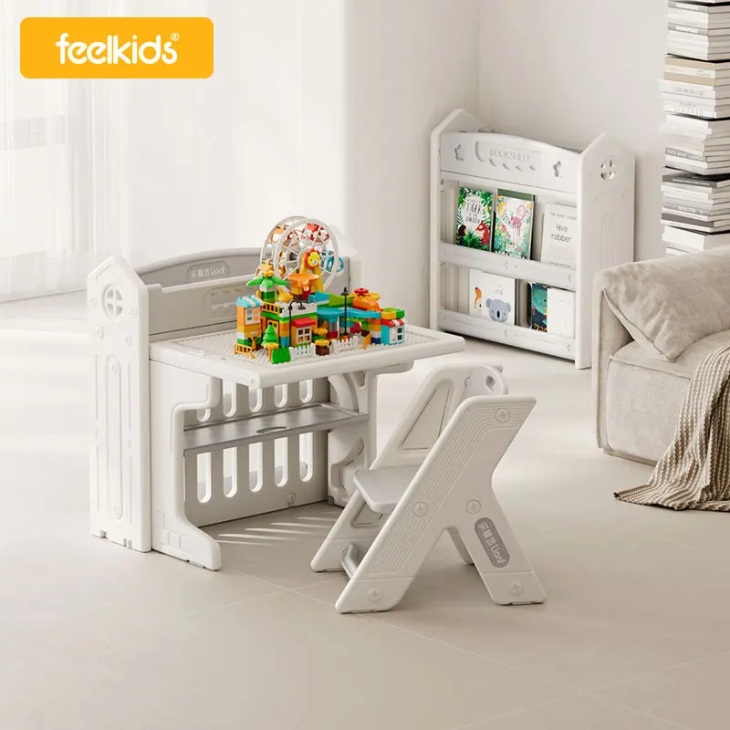 Feelkids Multi Building Blocks Table Children Plastic Reading Study Desk Baby Dining Learning Kids Play Table and Chairs  Set