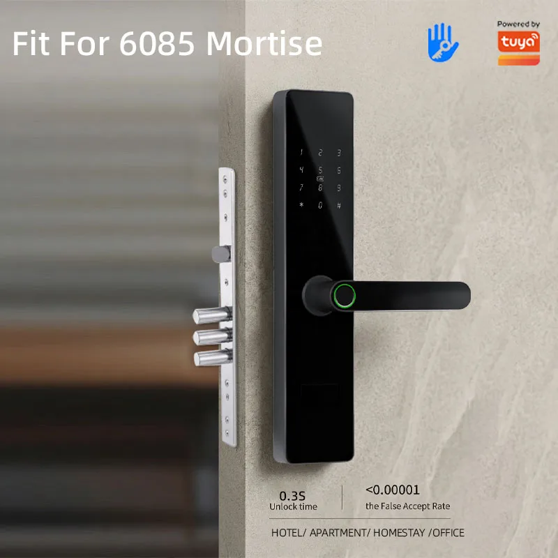 Bluelock 6085 Mortise TTlock Smart Lock Wi-Fi Control Code/Key/Card Tuya App Unlock for Steel/Aluminum/Wood Doors Hotel Use