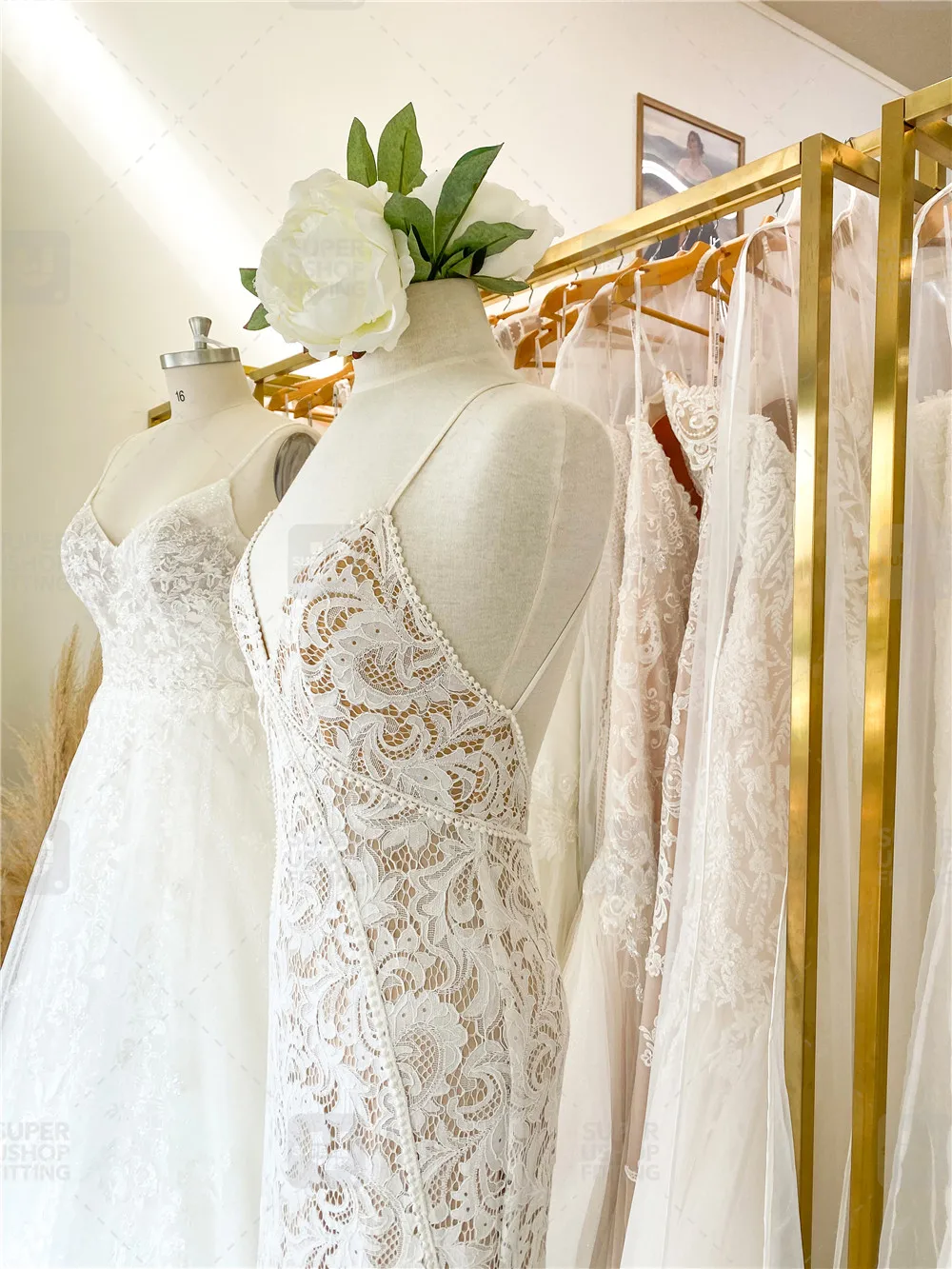 Luxury Bridal Shop Interior Design - Custom Gold Racks