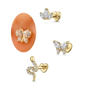 Labret Piercing Snake Tragus Cartilage Flat Back Earring Body Piercing Jewelry Wholesale