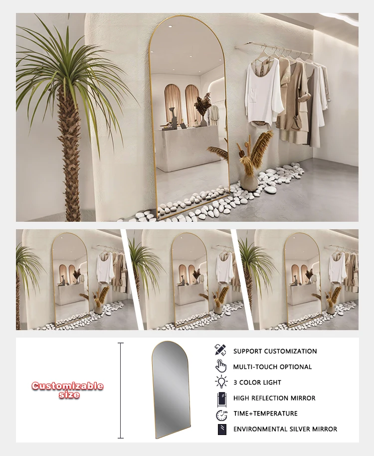 product floor dressing gold metal full length large arched tall large floor mirror with standing holder leaning long mirror with stand-7