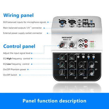 Neewer Mixing Console Compact Audio Sound 2-Channel Mixer for Condenser Microphone(NW02-1A) US/EU Plug detail image