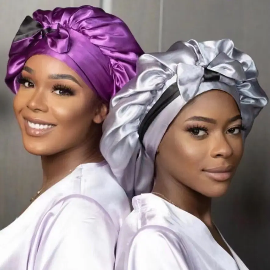 Long Tie Silk Hair Bonnet Woman Fashion Bonnets Wholesale Double Layer  Reversible Satin Hat