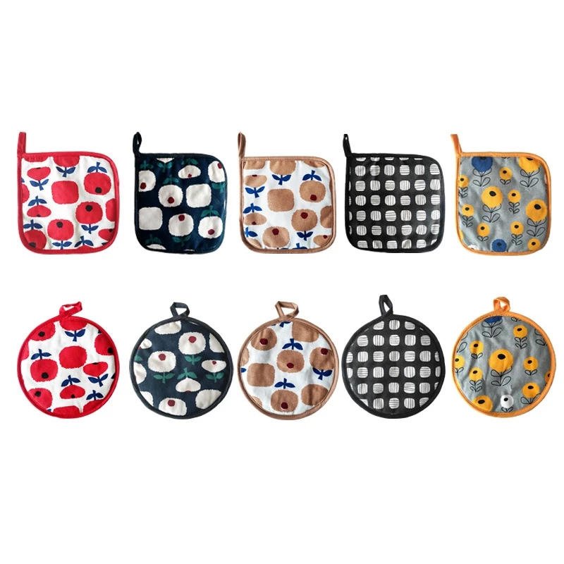 Хлопковые перчатки для микроволновки с цветочным дизайном, махровые тканевые Изоляционные Коврики для кухни, барбекю, выпечки, варежки с защитой от ожогов