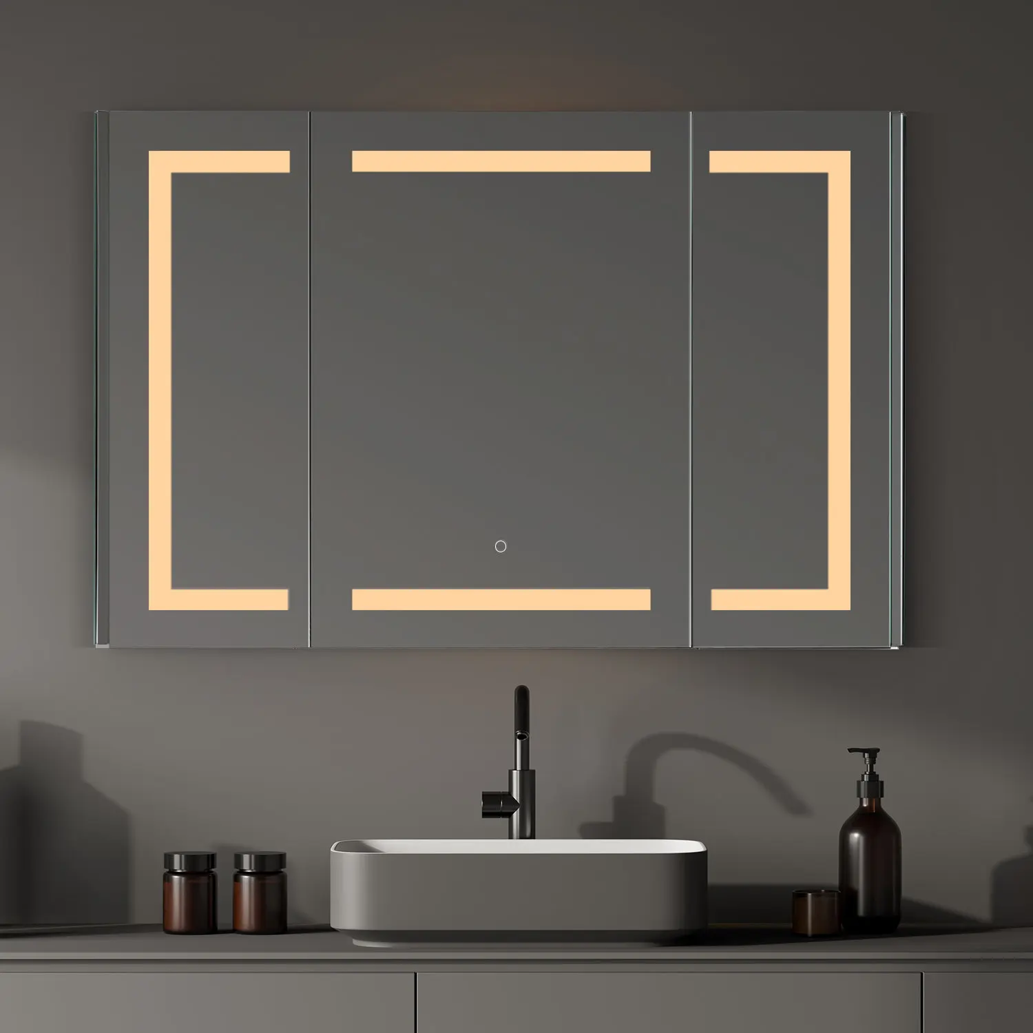Modern Bathroom Mirror Cabinet Stainless Steel Wall-Mounted Medicine ...