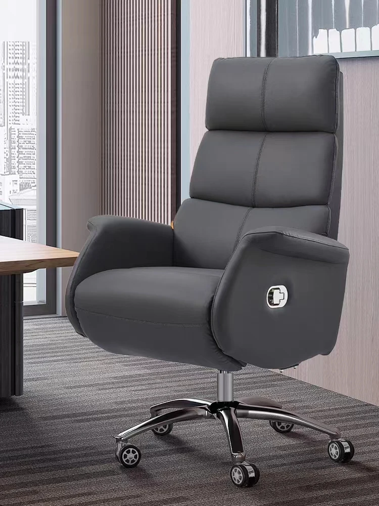 High Back Modern Boss Executive Grey Pu Leather Swivel Arm Recliner