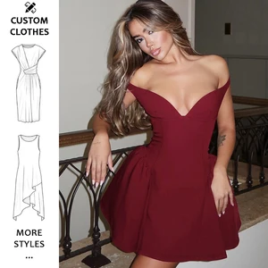 Women's Open Back Deep V Neck Mini Dress Slim-fit Hip-Wrapped Sexy Party Dresses Mini Skirt Off Shoulder Dress