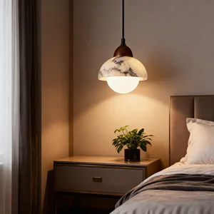 JACKSUN Marble-Pattern Pendant Lamp Long-Cord Mini Pendant Light Nordic-Italian Minimalist Bedside Marble Lamp