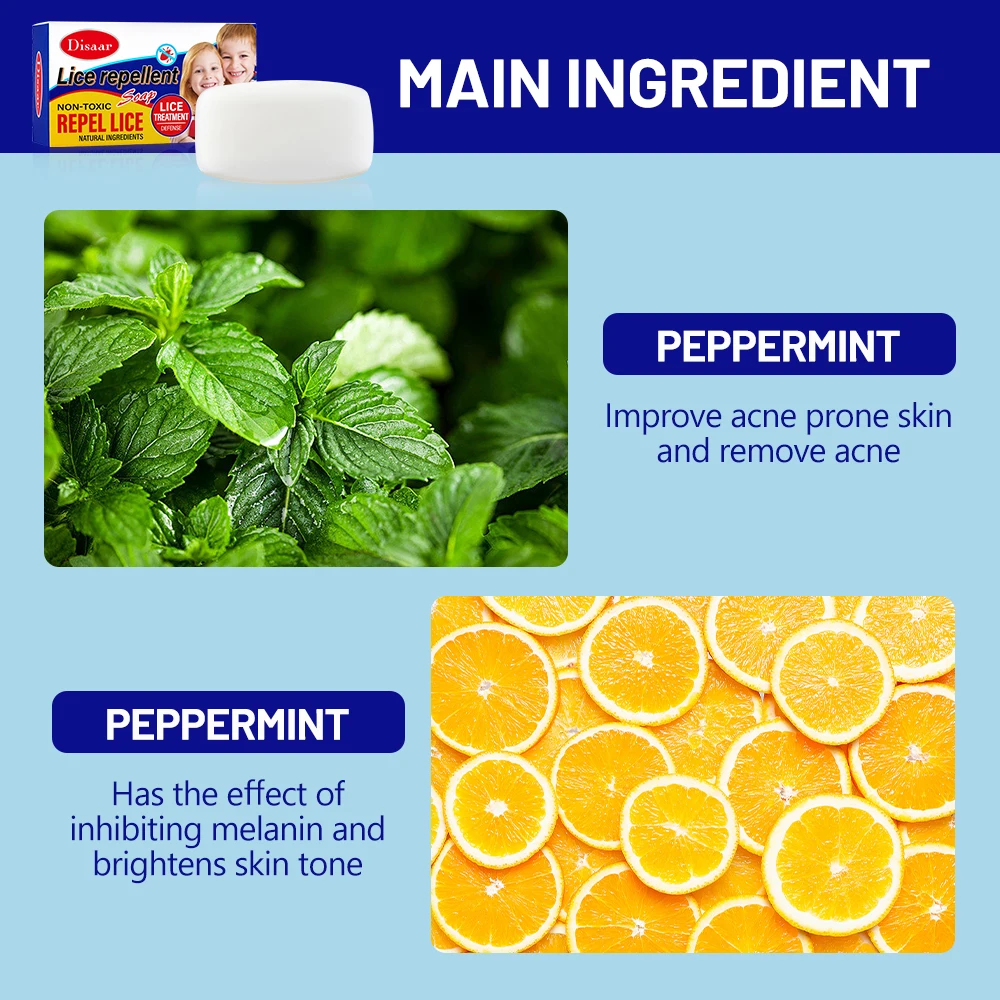 Peppermint & Lemon Extract Refreshing Oil Control Repel Lice Relieve Itching Lice Repellent Soap for Lice Remover Treatment
