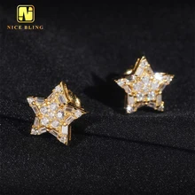 Hip Hop Jewelry Pass Diamond Tester Star Shape Baguette Diamond 925 Sterling Silver Moissanite Stud Earrings