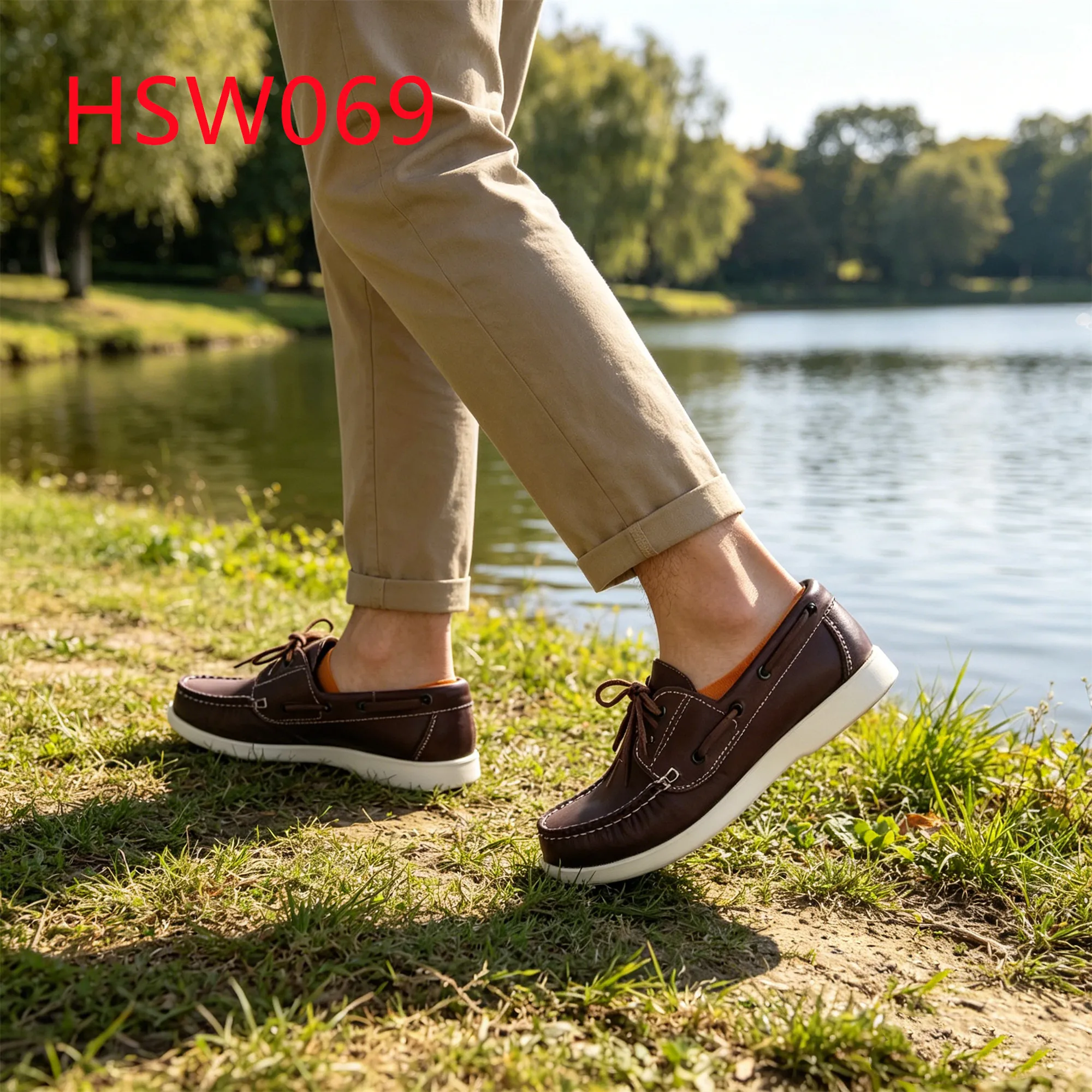 ZYF,Wide Fit Feet Non-irritating Premium Leather Red Brown Driver Shoes Wear Well Minimalist Boat Shoes Popular in Europe HSW069