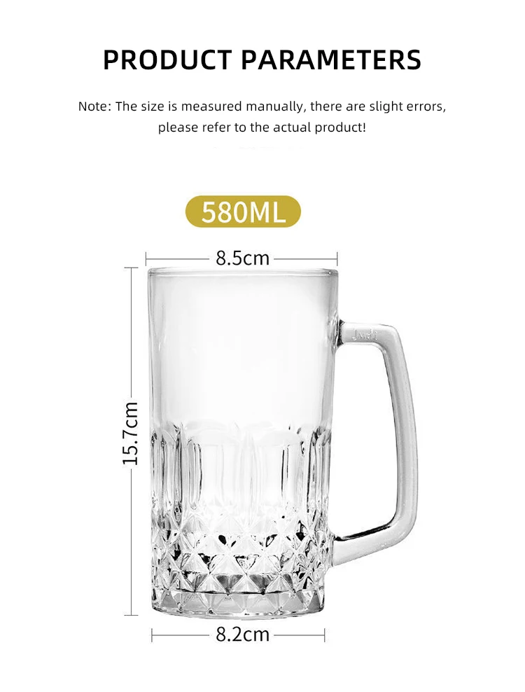 Carved Glass Large Capacity Beer Mug With Handle Single Layer Glass