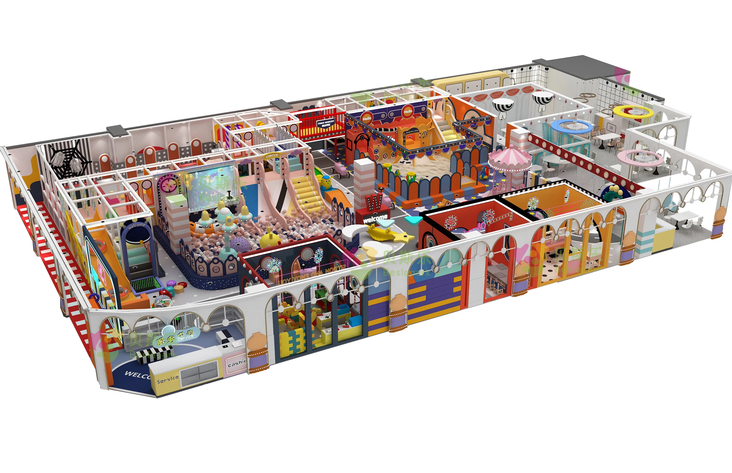 Centro de juegos interior para niños grandes, casa de juegos de