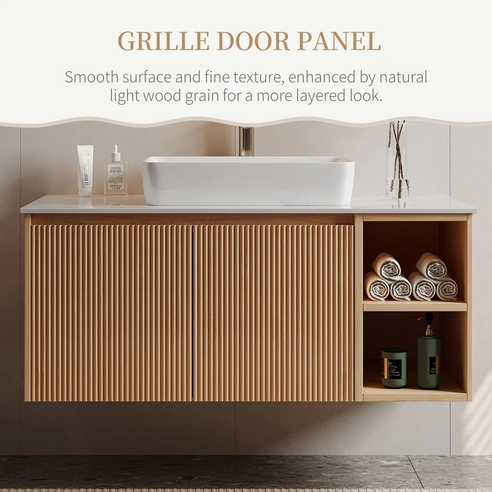product wall mounted luxury style  ribbed  textured vanity wall hung bathroom cabinet vanity with mirror basin-10