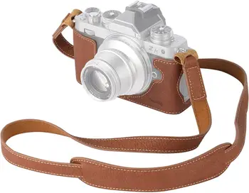 SmallRig Z Fc Camera Case with Shoulder Strap, Retro Style Brown Leather Half Case with Aluminum Baseplate for Nikon Z Fc - 3481