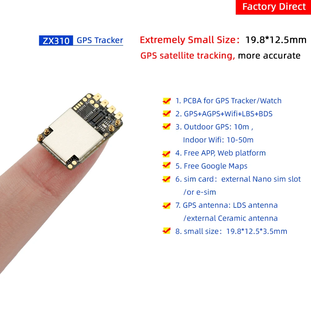 超小型GPSトラッカーPCB基板ZX310、GSM GPRS SIMカードWifi LBS追跡
