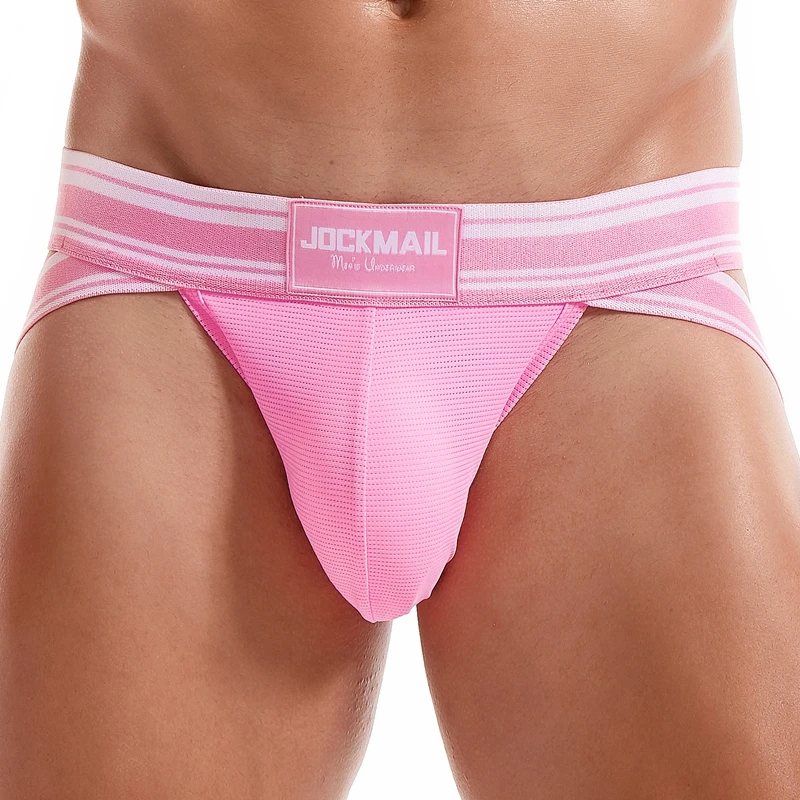 JOCKMAIL New Sexy Men Underwear Gay Low Waist Style Jockstraps Sissy T-back Sheer Mesh Male G-string Open Back Underpants