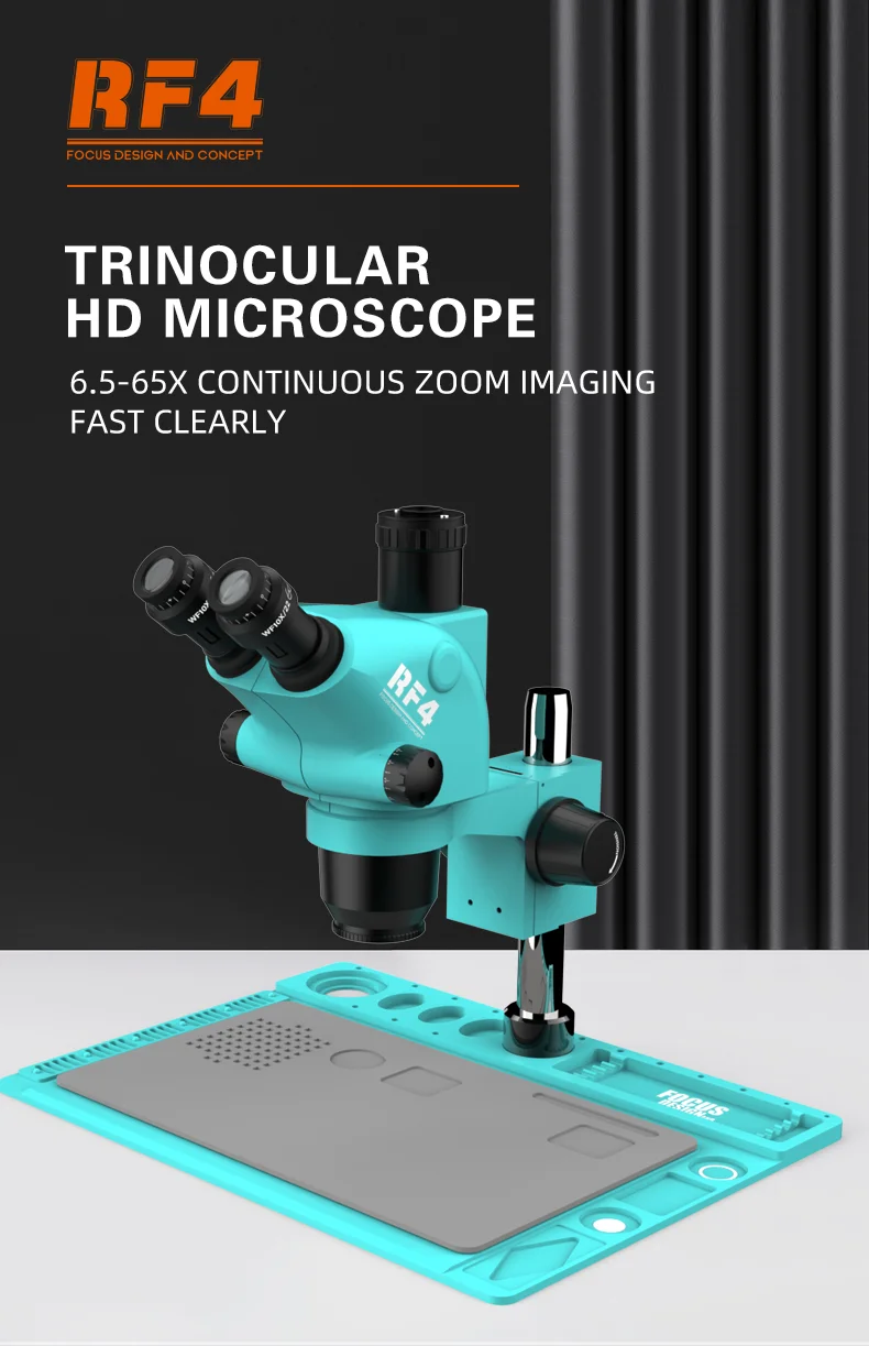 Rf4 Rf6565tvd2 Trinocular Stereo Hd Microscope 6.565x Continuous Zoom