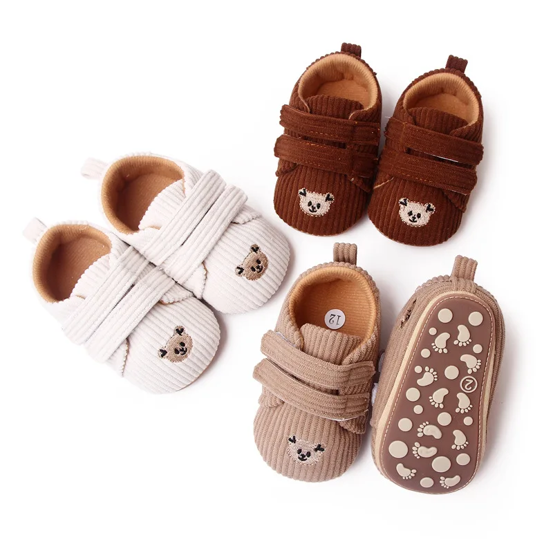 High Quality Soft Anti-slip TPR Outsole Corduroy Material Baby Toddler New Born Shoes 2025 Unisex Boys and Girls