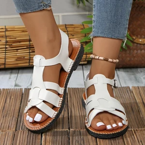 Plus Size  Buckle Adjustable Flat Slippers Sandals Women Shoes Beach Summer Sandals