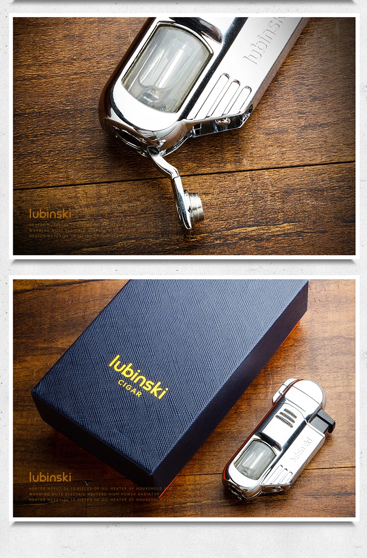 New Product Lubinski Metal Engraved 4 Torches Jet Flame Gas Lighter