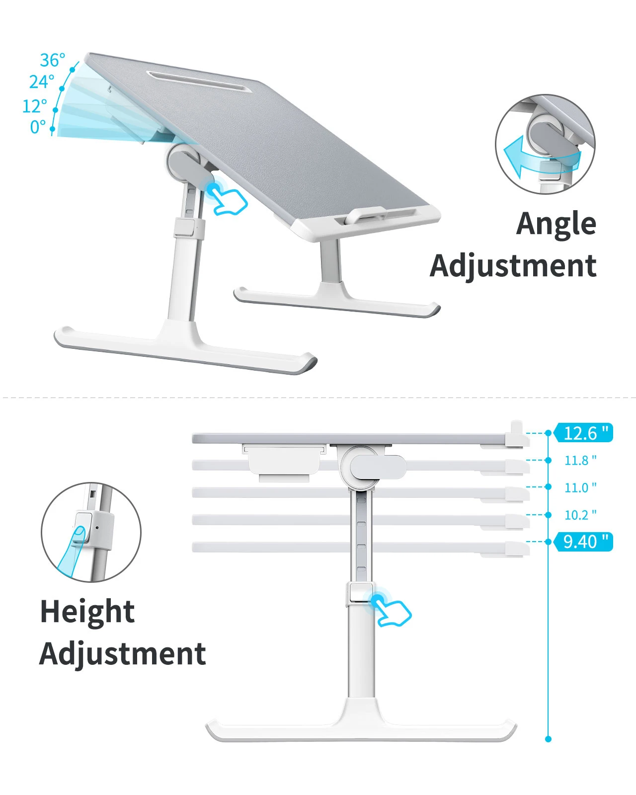 Foldable Stable Study Desk  Ergonimic Laptop Bed Table with Storage Drawer and Bookstand Adjustable Standing Desk