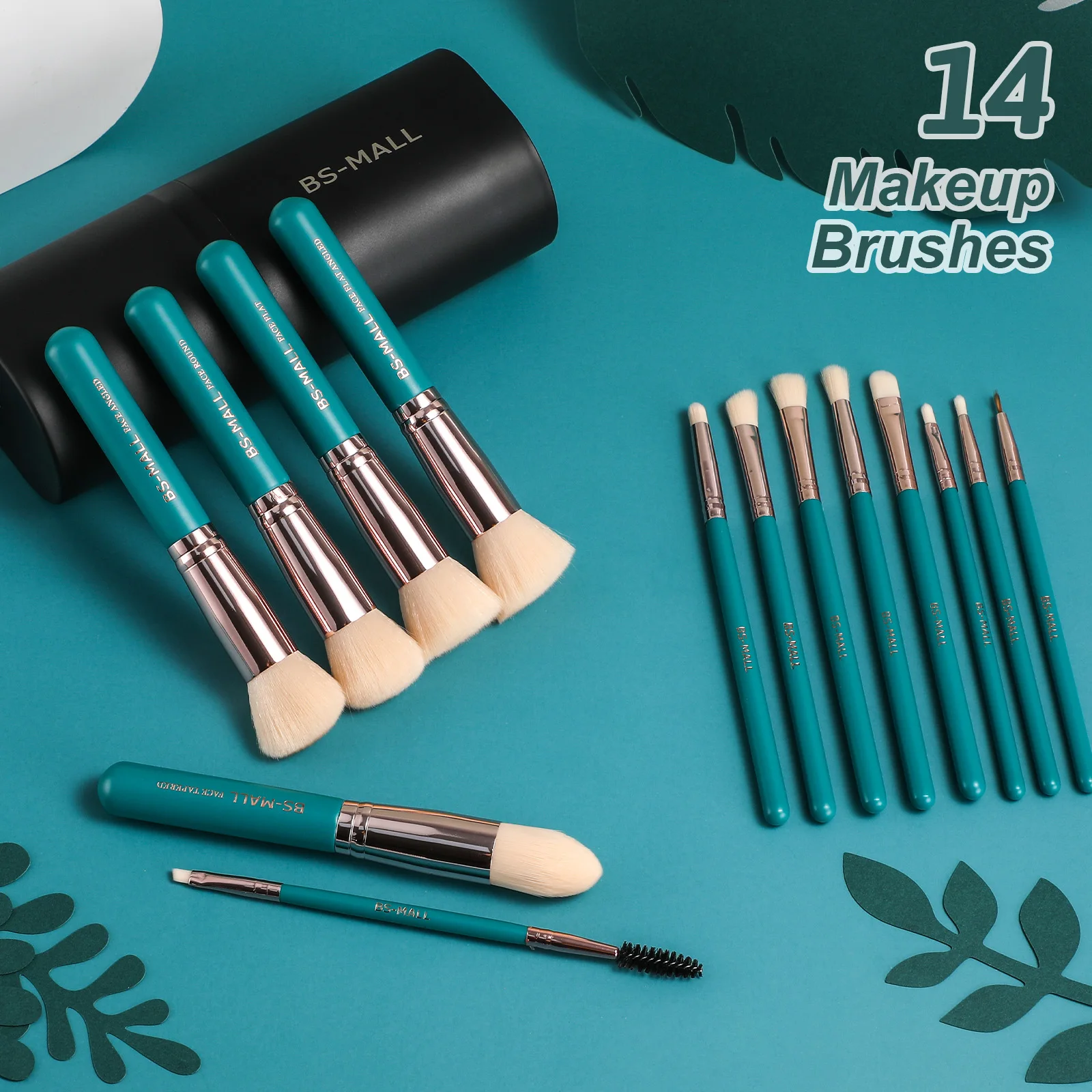 Bsmall Green 14pcs Make Up Brushes High Quality Professional Synthetic
