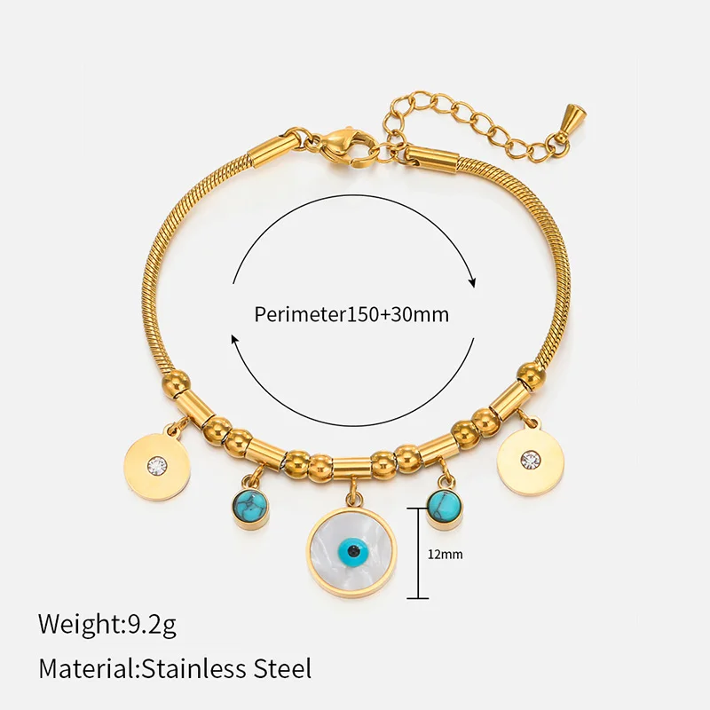 Turquoise Stone Stainless Steel Pendant Evils Eye Bracelet 18k Gold