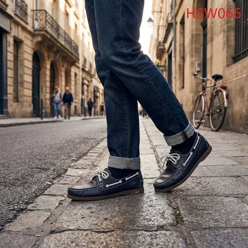 ZYF,Spain Market Popular Lace up Style Full Genuine Leather Dark Blue Boat Shoes Durable Rubber Outsole Penny Shoes HSW066