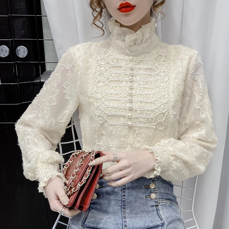 Women Turtleneck Lace Bottoming Shirt 