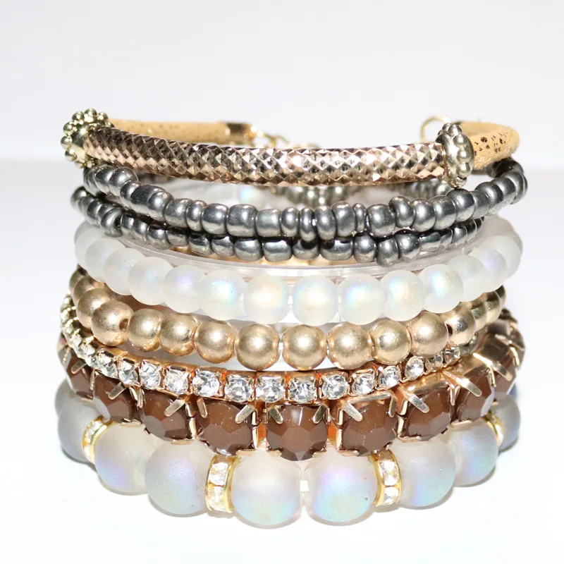 Wholesale Bohemian Fashion Charm Stack Bracelets Set Colorful Natural Stone Boho Ethnic Rice Beaded Jewelry Bracelet Gift Sets