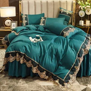 Hot Selling Custom Embroidery Bed Skirt Set Home High Quality Polyester Fabric Bed Skirt Bedding Sets