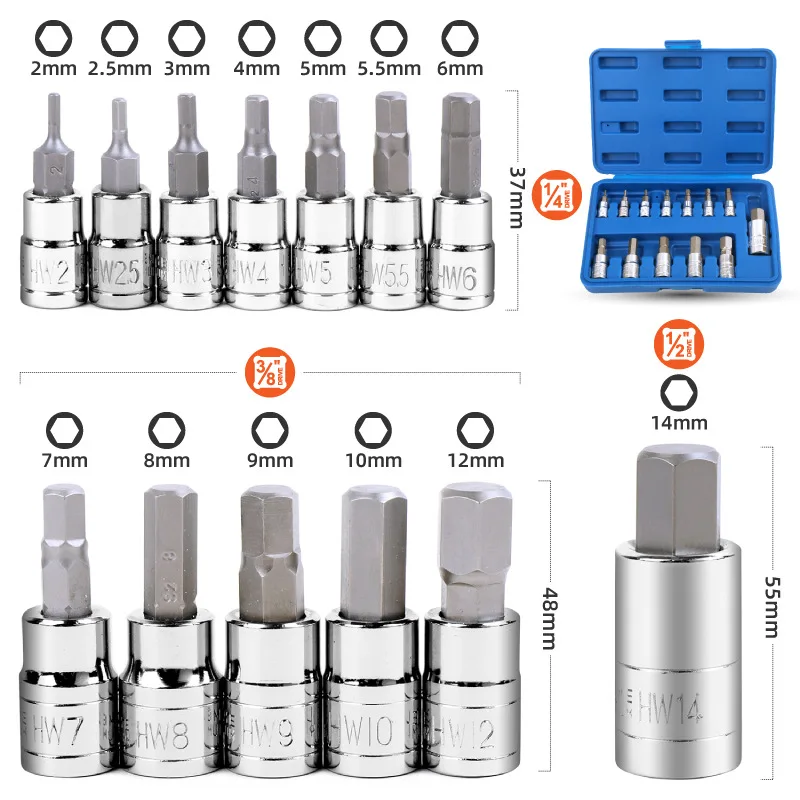 13pcs Star Torx Hex Bits Socket Set T8 T70 H2 H14 Crv Sockets 14inch 38inch And 12inch Drive 4042