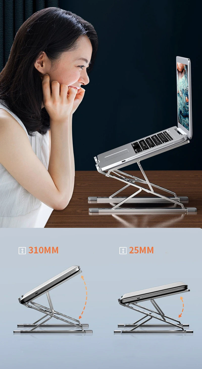 portable aluminium alloy laptop stand for 10 inch to 17 inch laptop with non-slip silicone design
