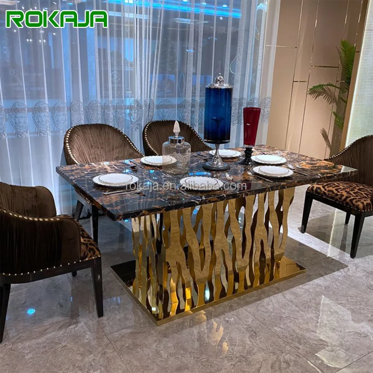 Italian New Style Dining Room Furniture High End Stainless Steel Rectangular Dining Tables Luxury Classic Dinner Table Set