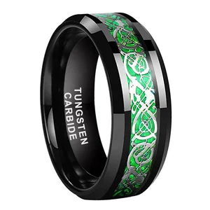 Coolstyle Jewelry 6mm 8mm Carbon Fiber Dragon Inlay Black Tungsten Ring Men Women Fashion Engagement Wedding Band Comfort Fit