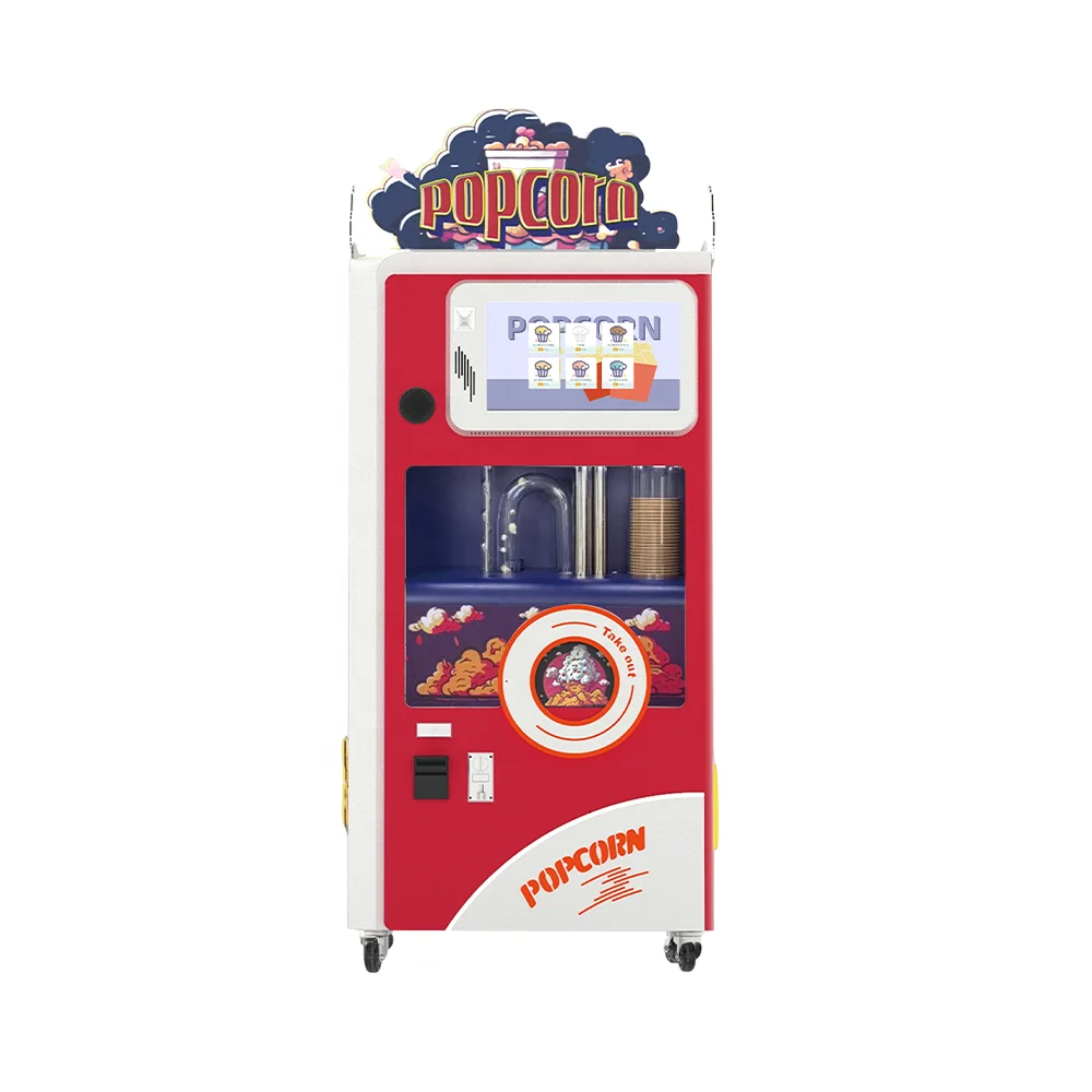 2023 Торговый автомат для попкорна с горячей едой и сенсорным экраном, полностью автоматический умный торговый автомат для попкорна с горячей едой