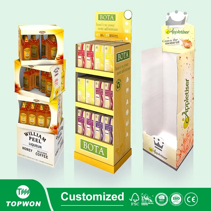 Customized Corrugated Cardboard Display Stand Retail Shop Pop Display Rack Drink Beer Wine Water Bottle Display Stand