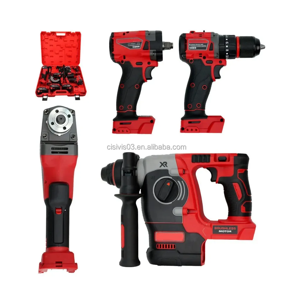 OEM CISIVIS 4pcs Household Battery Tool Kits New 18V Battery-Powered Impact Drill Wrench Angle Grinder Hammer Drill Tool Set