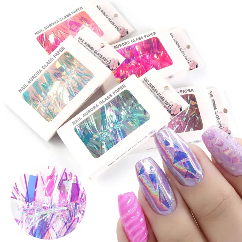 Nail Glass Foil Film Sticker, Glass Aurora Nail Stickers