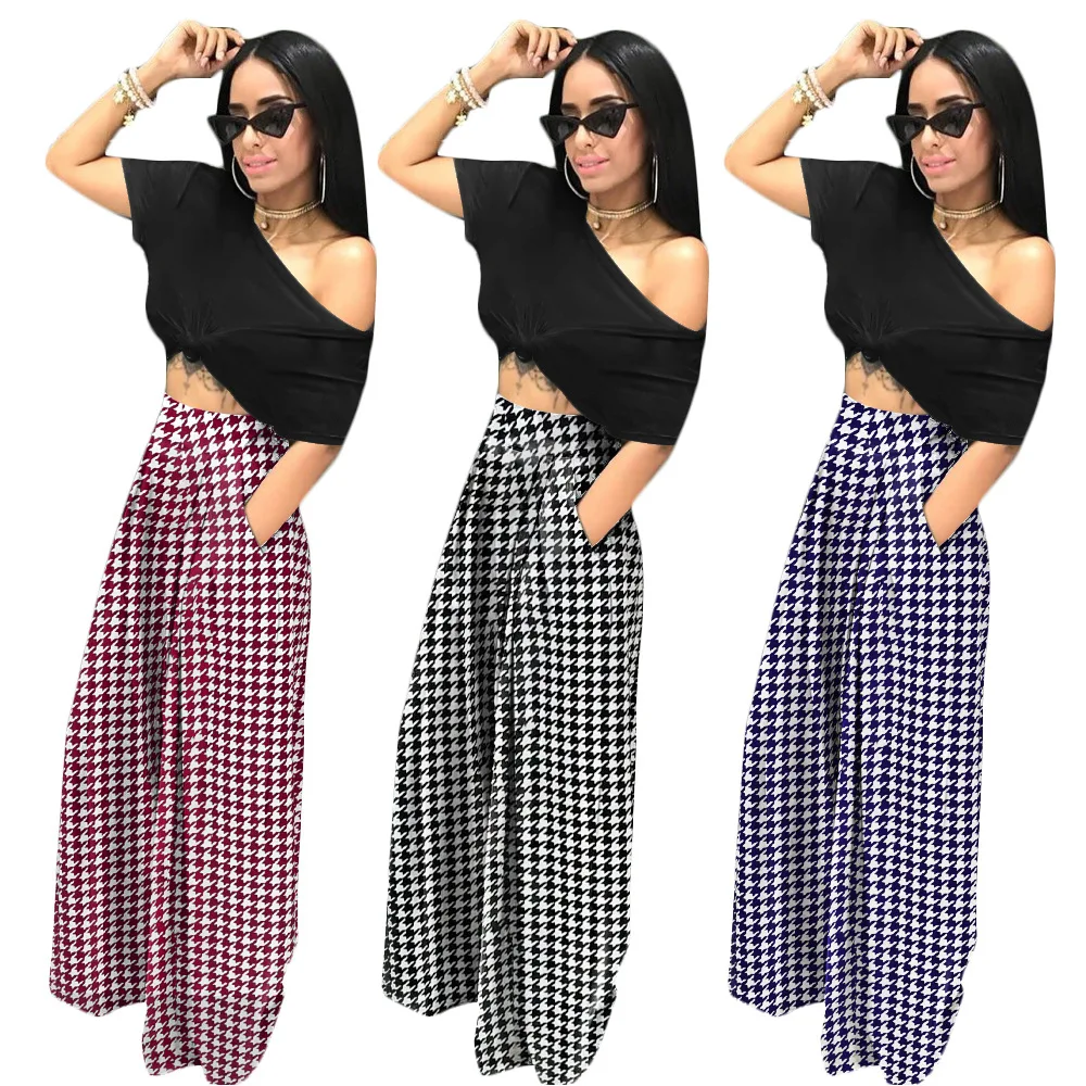 New Autumn Winter Women Pants shops High Waist Plaid Pant Lady Floor Length Straight T