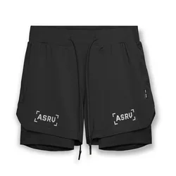 Мужская одежда, летние шорты Asrv, свободные и быстросохнущие двухслойные спортивные шорты для бега, баскетбола, фитнеса