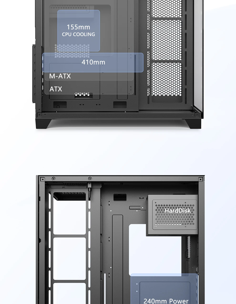 Ruix Two Panel Transparent Tempered Glass 0.7mm SPCC Cool OEM Design Computer Accessories USB3.0 ATX Mid Tower PC Case