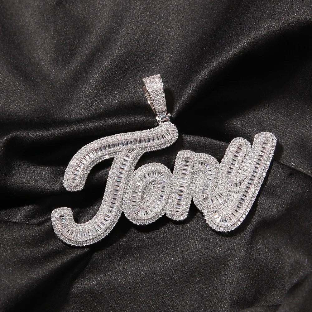 Personalized Iced Out Name Plate Pendant Bling Custom Letter Name Necklace With Square CZ Chain Necklace for Women Men Jewelry