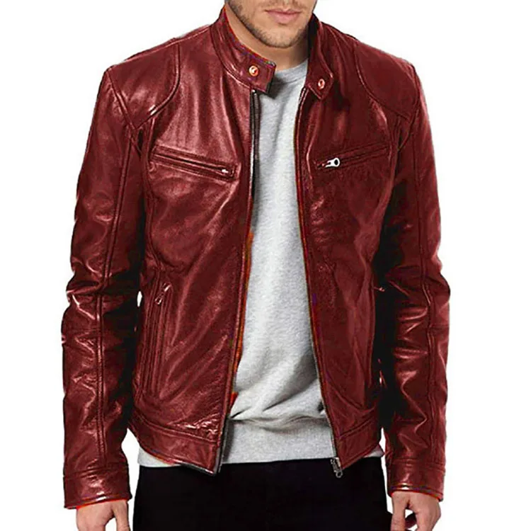 New Style Leather Jacket Slim Fit Stand-up Pu Leather Jacket For Men ...