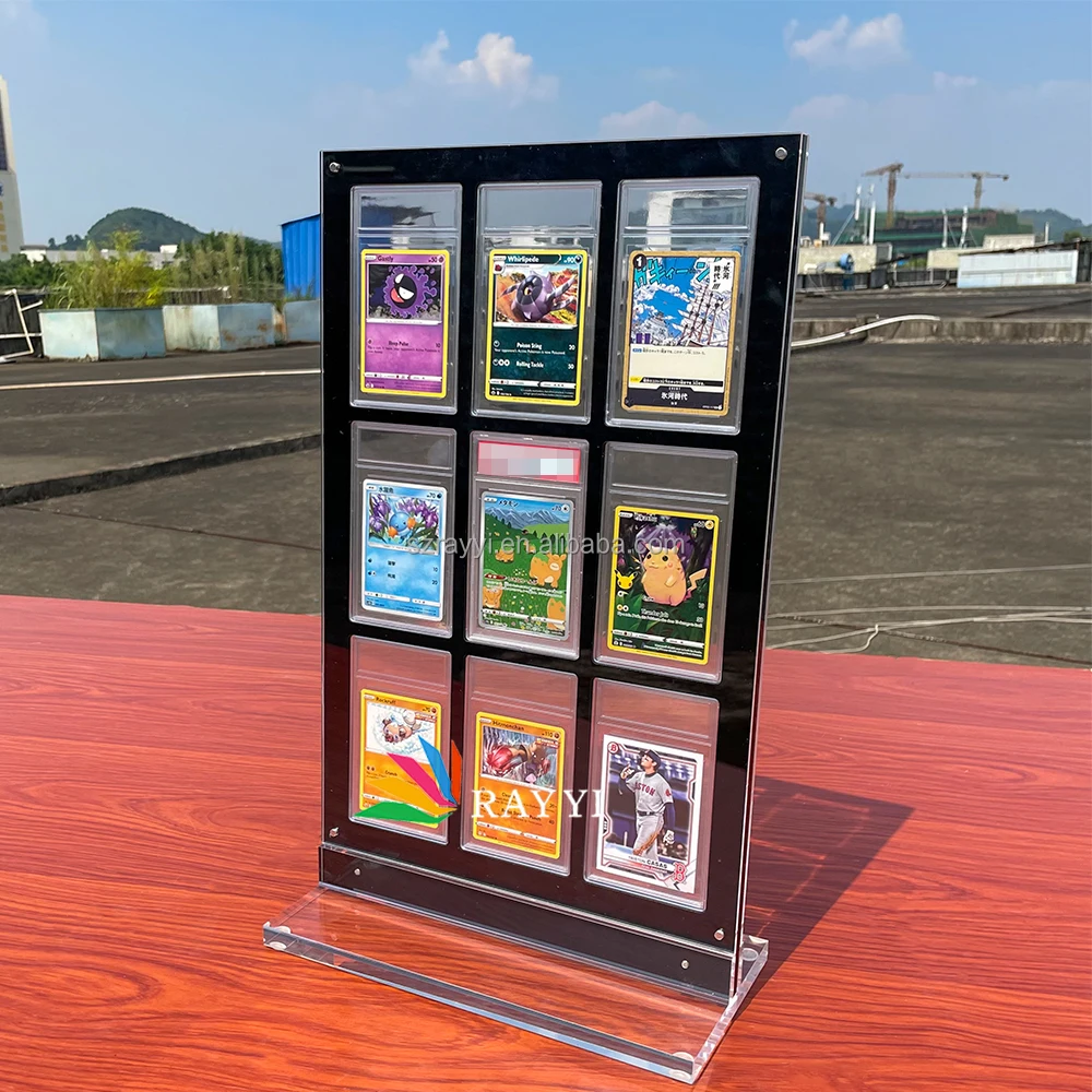 pokemon graded card display Frame/Display for (2) Horizontal & (1) Vertical PSA Pokem Proudly Made in USA Card Display (PSA/CGC) (3-Card) -